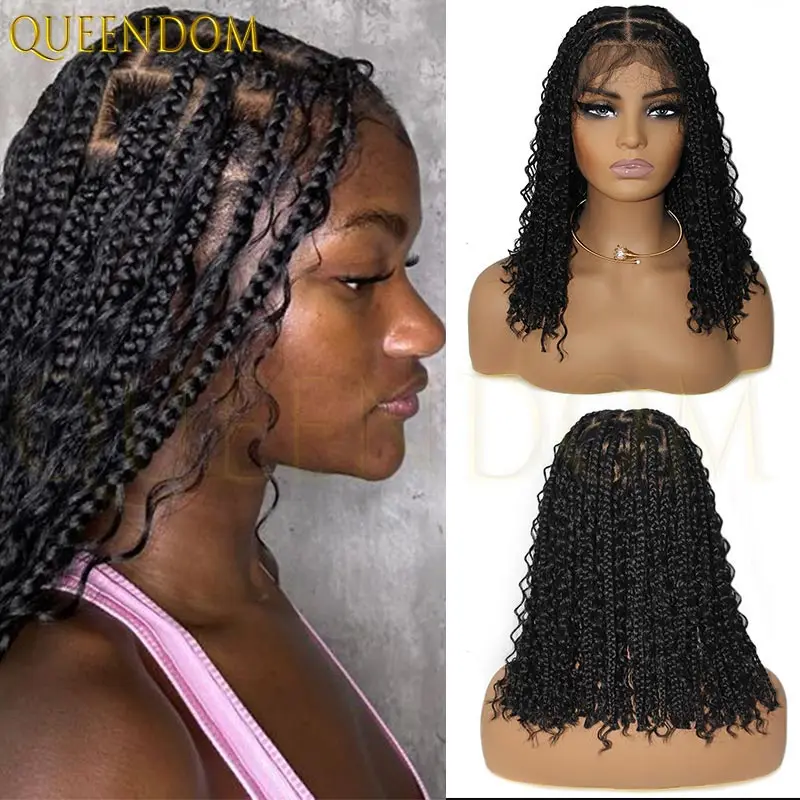 

Парик шнурка в богемном стиле, 12 дюймов, синтетический короткий плетеный стиль в стиле бохо для чернокожих женщин с вьющимися концами и волосами ребенка