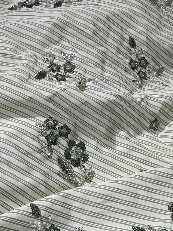 

Striped Shirt Casual Cotton Floral Embroidery Beaded Embroidered Cloth
