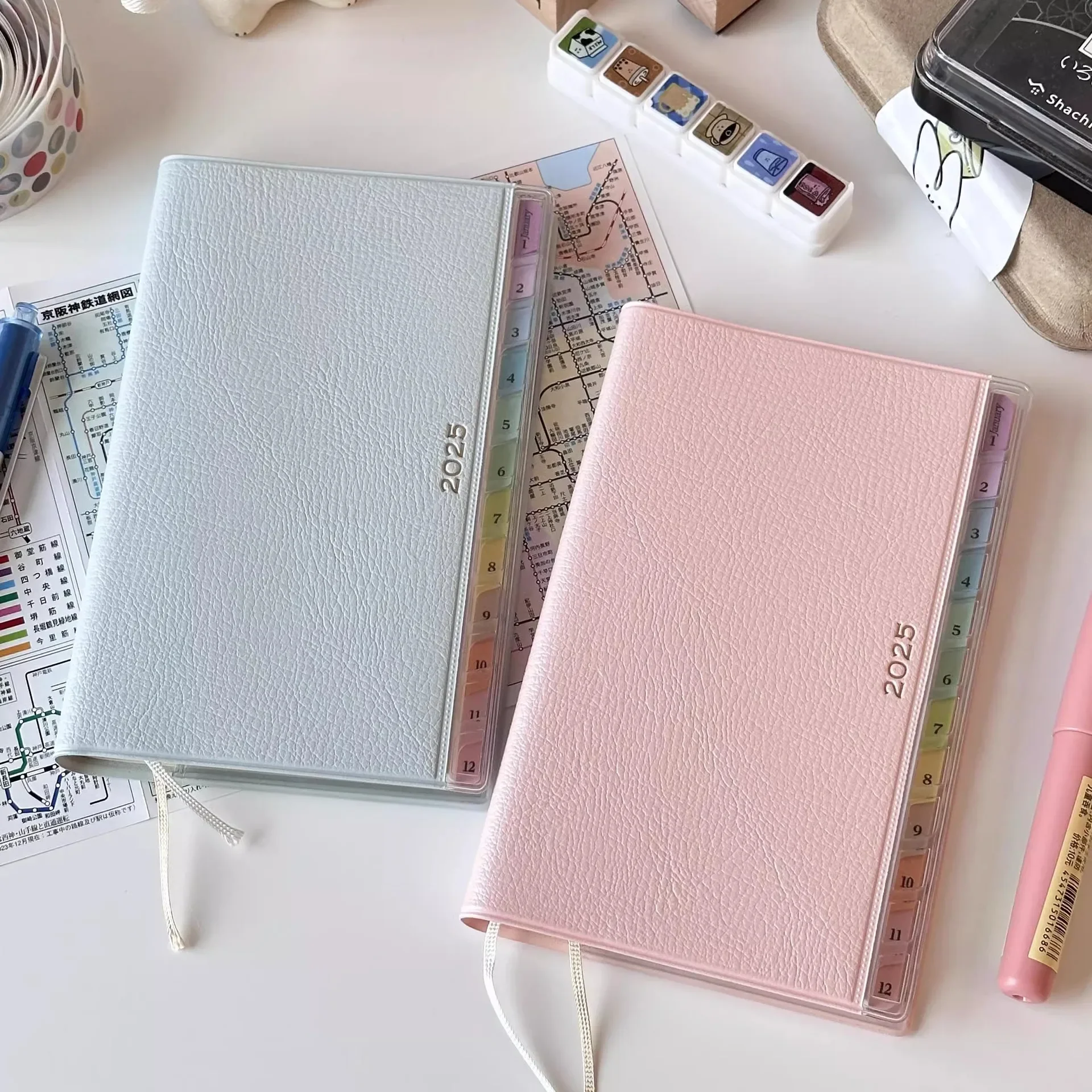 2025 Colorful Index Leather Schedule Notebook Monthly Weekly Plan Notes Diary Notebook 2025 Planner Memo Portable Memo Pad