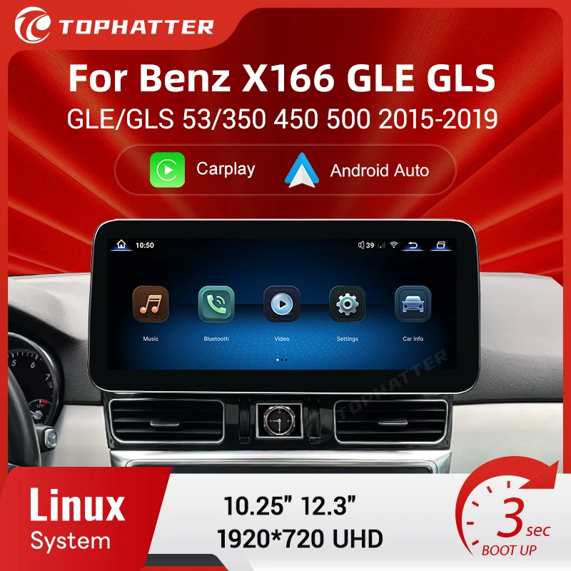 

10.25" 12.3" 2K screen for Mercedes GLE GLS Class X166 2015-2019 support Wireless CarPlay Android Auto Linux Multimedia System