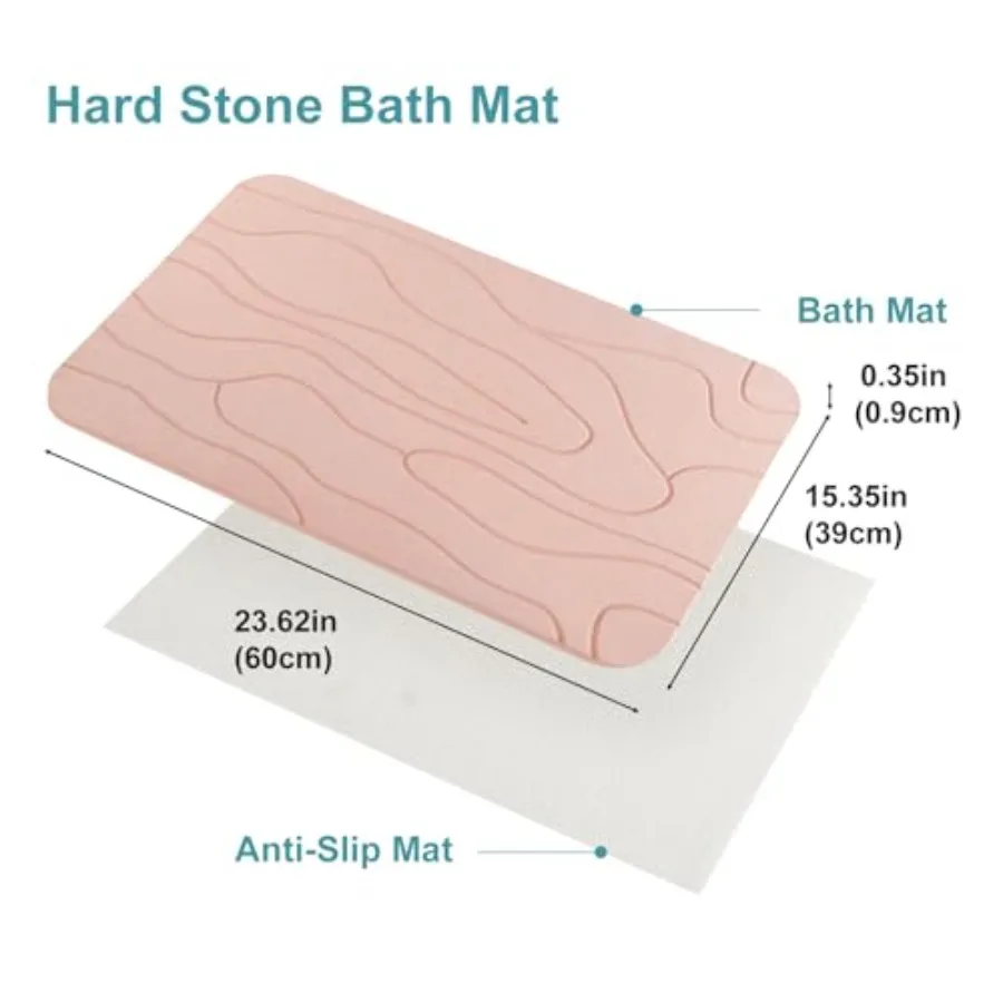 2 Pack Diatomaceous Earth Shower Mat, Stone Bath Mat, Nonslip Super Absorbent Fast-Drying Hard Bath Mat for Bathroom Shower Flo
