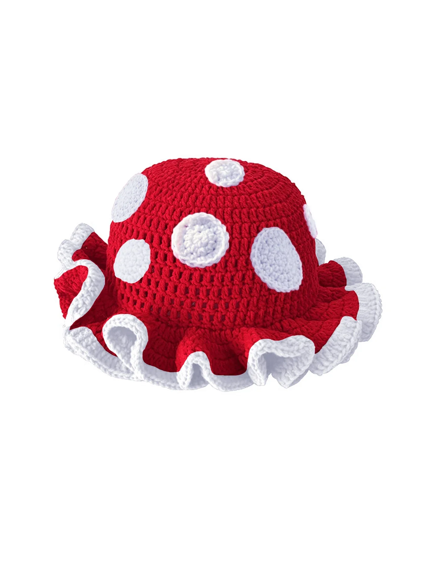 

Women's Cartoon Red Strawberry Fisherman's Hat: Bohemian Hand-Crocheted Design with Hollowed-Out Ruffles – Cute Knitted Headwear