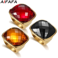 High Quality Stainless Steel Rings for Women Big Glass Stone Gold Titanium Steel 7 Color Finger Ring Fashion Jewelry Accessories