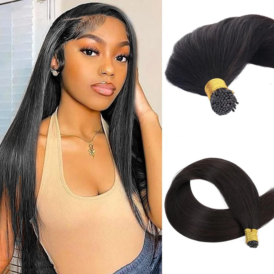 

50 прядей/50 г/упак. Пикс для наращивания волос для женщин, длинные волосы, натуральный черный, I кончик, наращивание волос, человеческие волосы, накладные волосы