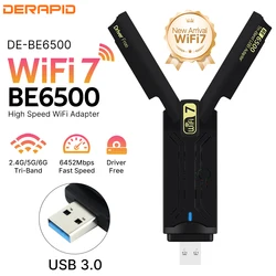 USB 3.0 WiFi 7 BE6500 Wireless Adapter 2.4G&5G&6G Tri Band Wi-Fi Singal Receiver 802.11BE Network Card For Win10/11 Driver Free