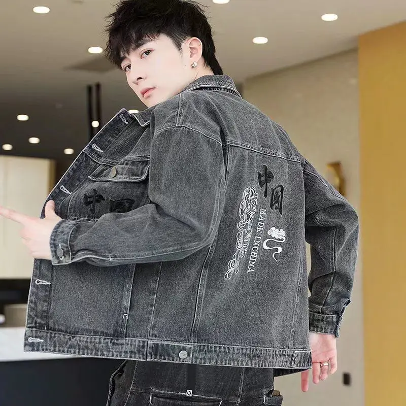

Men's Denim Jaet Trendy Workwear Coat Collared Spring Faion Polyester Loose Fit Youth ular Sle China Manufacturing