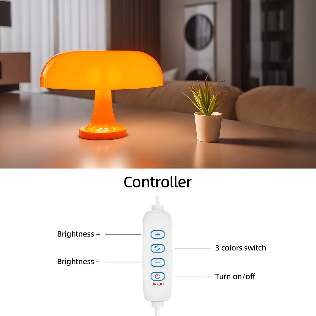Lámpara de mesa LED, luz de dormitorio, lámpara de mesa clásica con forma de seta, diseño moderno Bauhaus, luz de ambiente