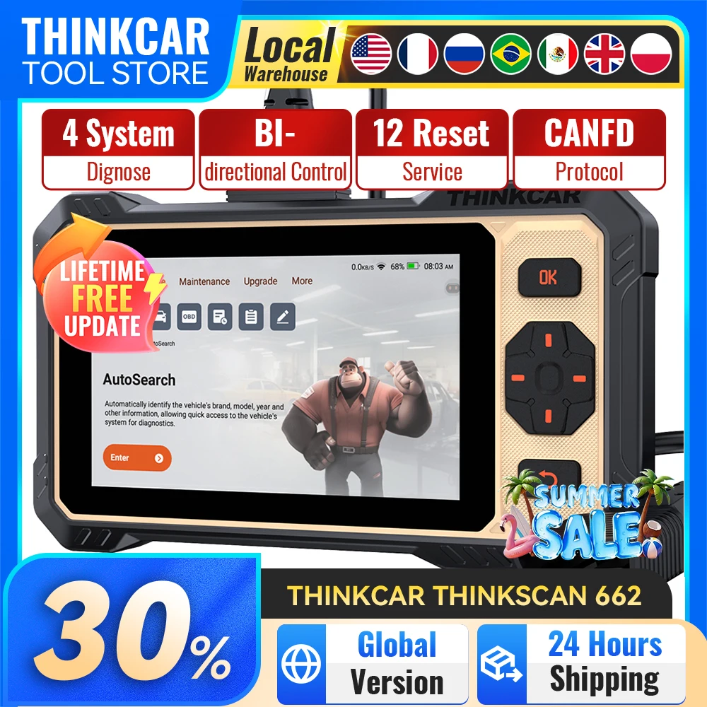 Herramienta de diagnóstico Thinkcar Thinkscan 662 CANFD, herramienta de escaneo de 4 sistemas, 12 reinicio, actualización gratuita de por vida, escáner de Control bidireccional para coche