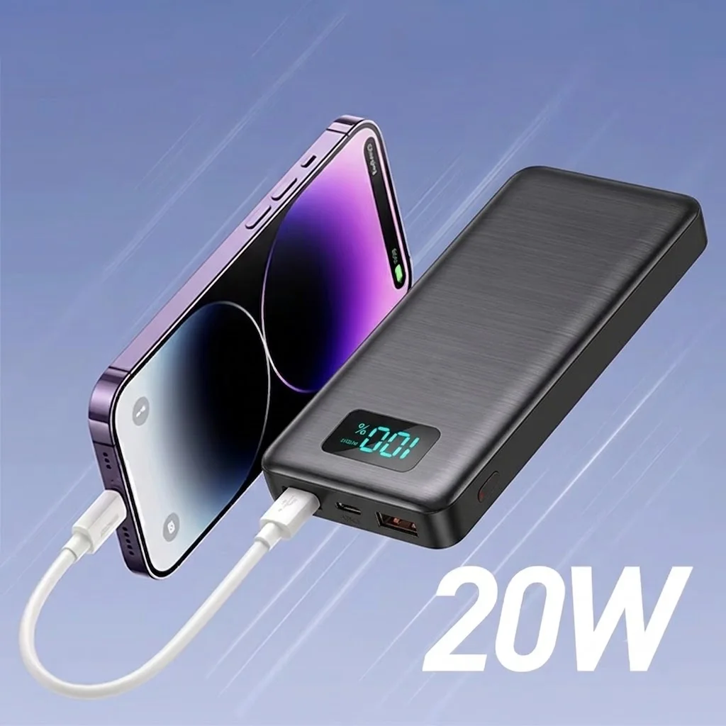 20W PD Fast Charge Powerbank 10000mAh Thin Portable Charger Type C USB C External Battery Backup Power Supply with LED Display for Travel Camping Fits iPhone 17 16 15 14 Plus Pro Max Samsung Galaxy S26 S25 Ultra S24 Google Pixel 9 8 Pro