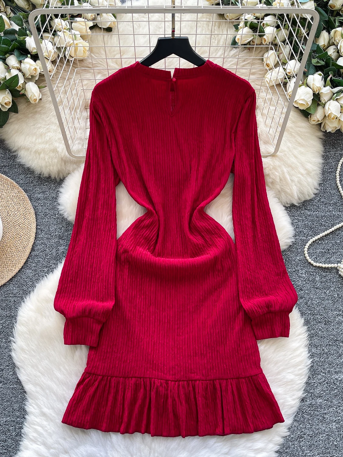 Faionable Red Long Sve dames Dr Koreaanse Sle hoge taille A-lijn rok afslanken geplooid woon-werkverkeer Ele Dr