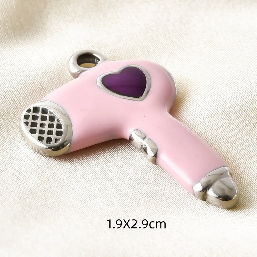 3 Stück/Set Öltropfen-Kuchen-Haartrockner Alltagsbedarf Charm Edelstahl-Anhänger für Schmuckherstellung Mädchen-Anhänger DIY Bastelbedarf – Detail 4