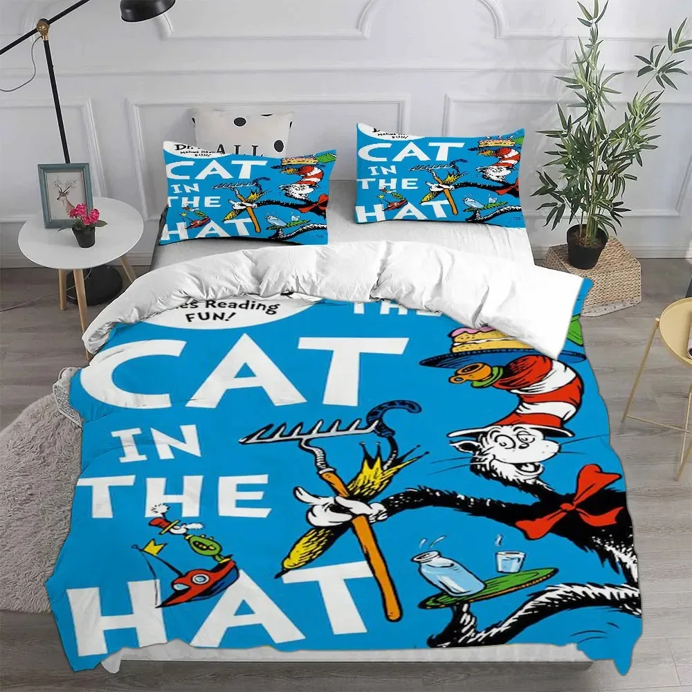 

The Cat in the Hat Bedding Sets Comforter Quilt Bed Cover Duvet Cover Pillow Case 3 Pieces Sets Kids Adult Size Home Textiles