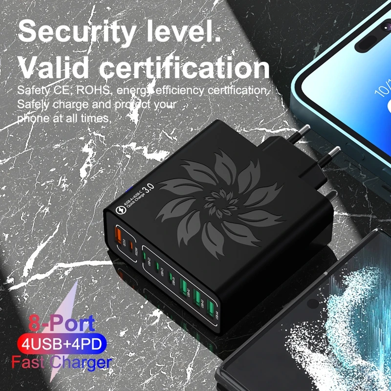 حار بيع 150 واط 8 ميناء محطة شاحن سطح المكتب 4USB 4 نوع C PD QC5 0 محور شحن سريع لأجهزة متعددة الهاتف اللوحي المحمول #1