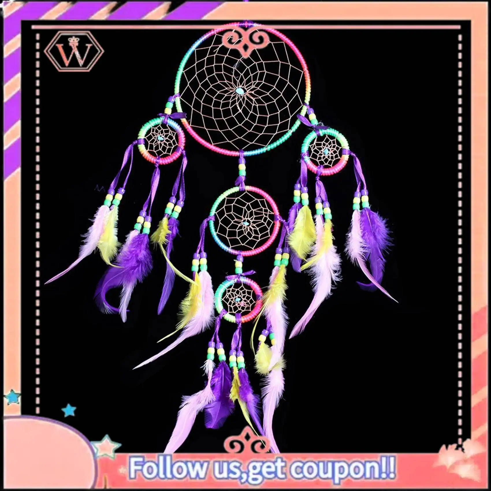 AT84-5X Handmade Dream Catcher Traditional Dreamcatcher Wall Hanging Decoration Colorful Feather
