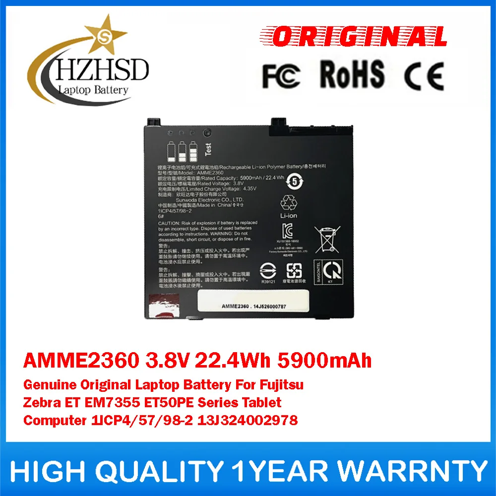 AMME2360 3.8V 22.4Wh 5900mAh Genuine Original Laptop Battery For Fujitsu Zebra ET EM7355 ET50PESeries 1ICP4/57/98-2 13J324002978