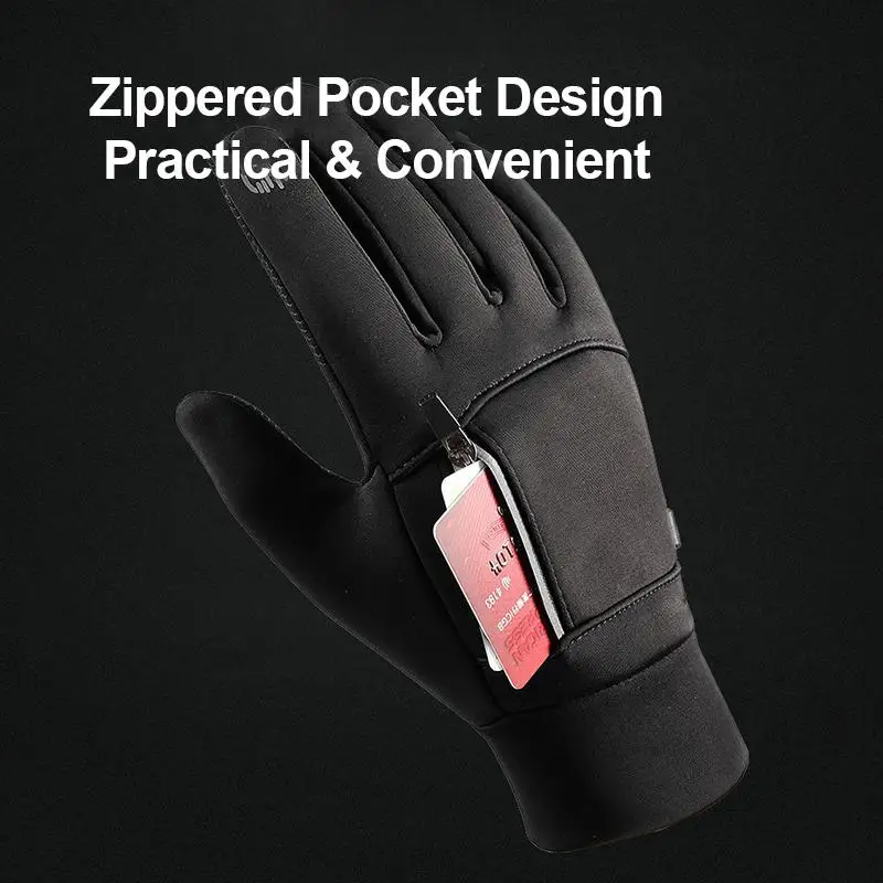 Winter-Touchscreen-Handschuhe für Radfahren, Motorradfahren, Skifahren, Outdoor-Aktivitäten, mit Reißverschlusstasche, wasserabweisend, rutschfest, Unisex, Fahrhandschuhe – Detail 9
