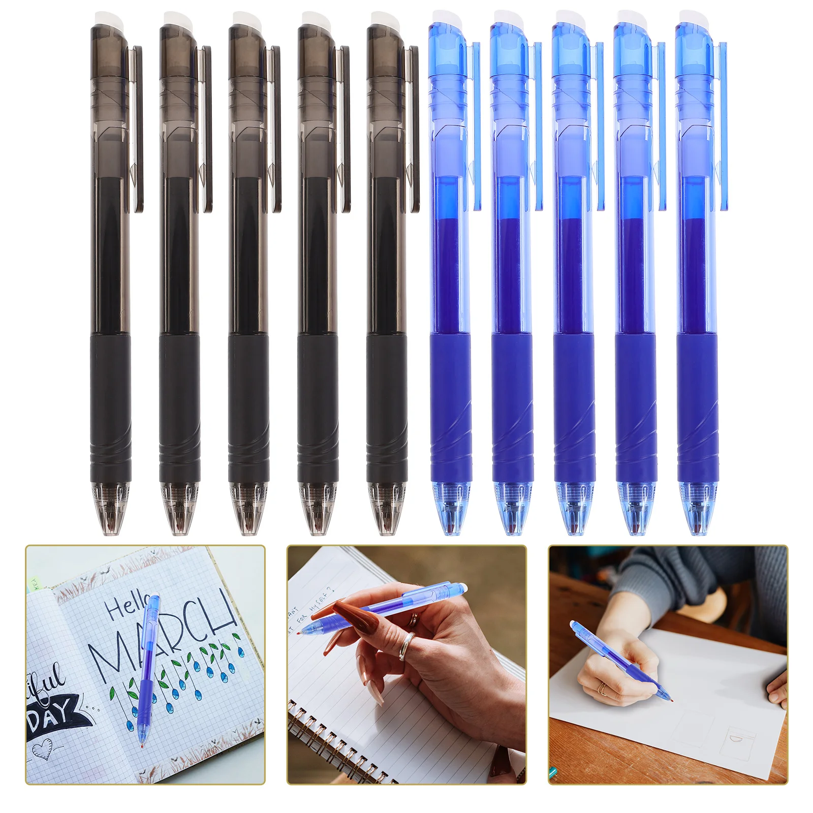 

10pcs Ink Quick-Drying Smudge-Free Erasable Writing Tools Comfort Grip Classroom Office Supplies Erasable Ink Pens Bulk Pens For
