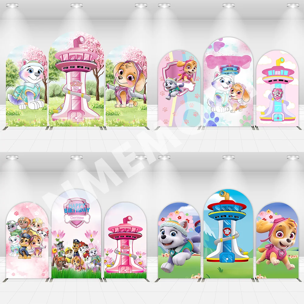 

2-Sided Pink Skye Paw Patrol Arch Wall Backdrop Girl Birthday Party Banner Arched Covers Baby Shower Decoration Background Photo