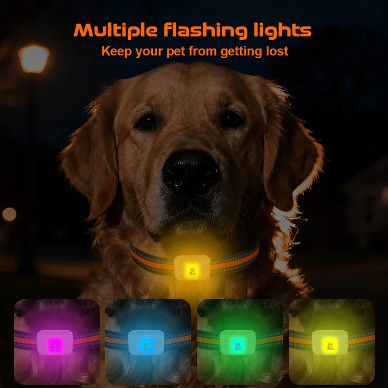 GPS Pet Tracker with Colorful LED Flash 4G Smart Pet Collar IP67 Waterproof Pet Pedometer Calorie Health Data Tracker