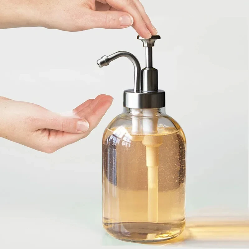 Nordic Press Nozzle Mouth Glass Bottle Hand Sanitizer Liquid Soap Solution Lotion Shower Gel Pump Bottle Bathroom Storage Bottle