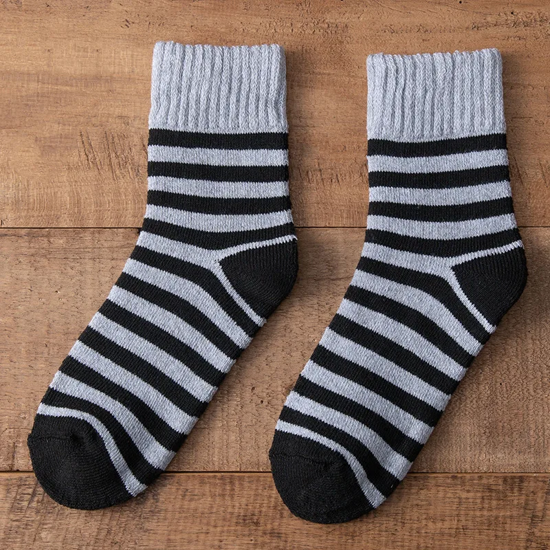 

5 пар зимних теплых толстых шерстяных носков в стиле ретро, однотонные и в полоску, средней длины, мягкие, ультратолстые, мужские, с защитой от обморожения, кашемировые носки