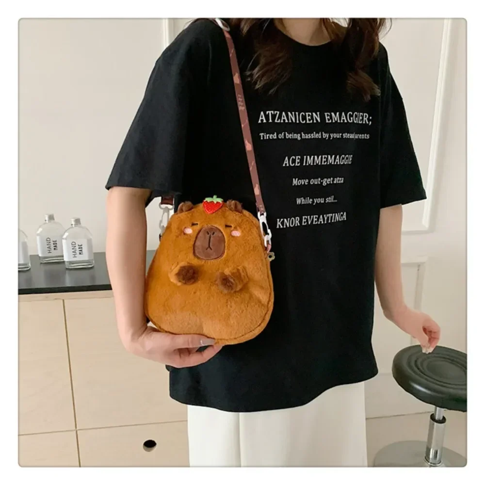 Bolso de hombro de felpa de capibara de gran capacidad, bolso de capibara de dibujos animados, bolso de capibara Unisex 2025