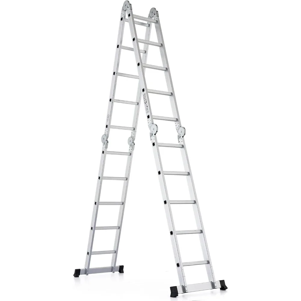 20 FT A-Frame Telescoping Ladder, 10+10 Steps Aluminum Telescopic Ladder Multi-Purpose 2-in-1 Extension Ladder