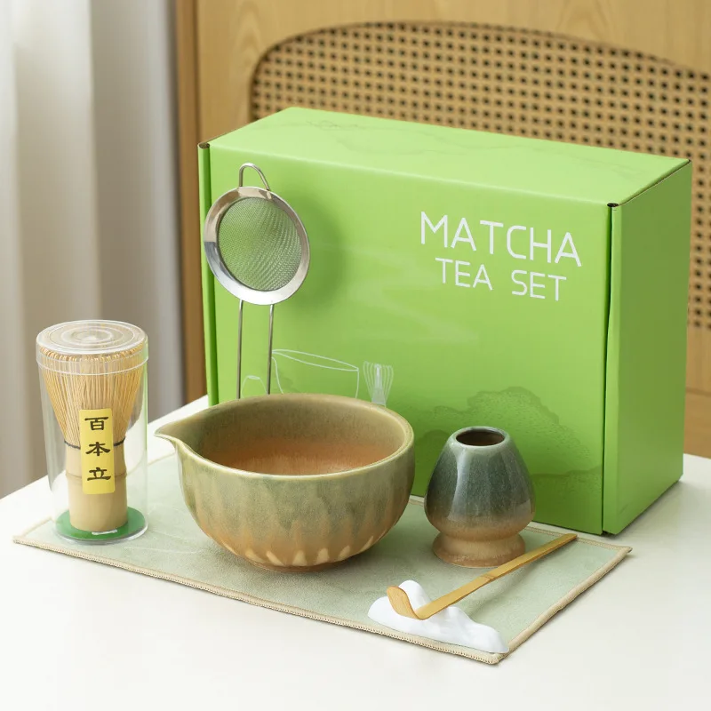 

2/5/7Pcs Japanese Ceramic Matcha Tea Set Bamboo Whisk Holder Matcha Bowl Making Kit Reusable Tea Ceremony Accessories Gift Box