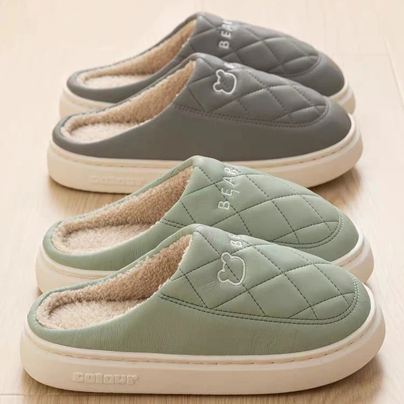 

Winter Warm Furry Slippers Women Men Indoor Non-slip Waterproof Plush Slides Comfortable Couples Platform House Fluffy Slippers