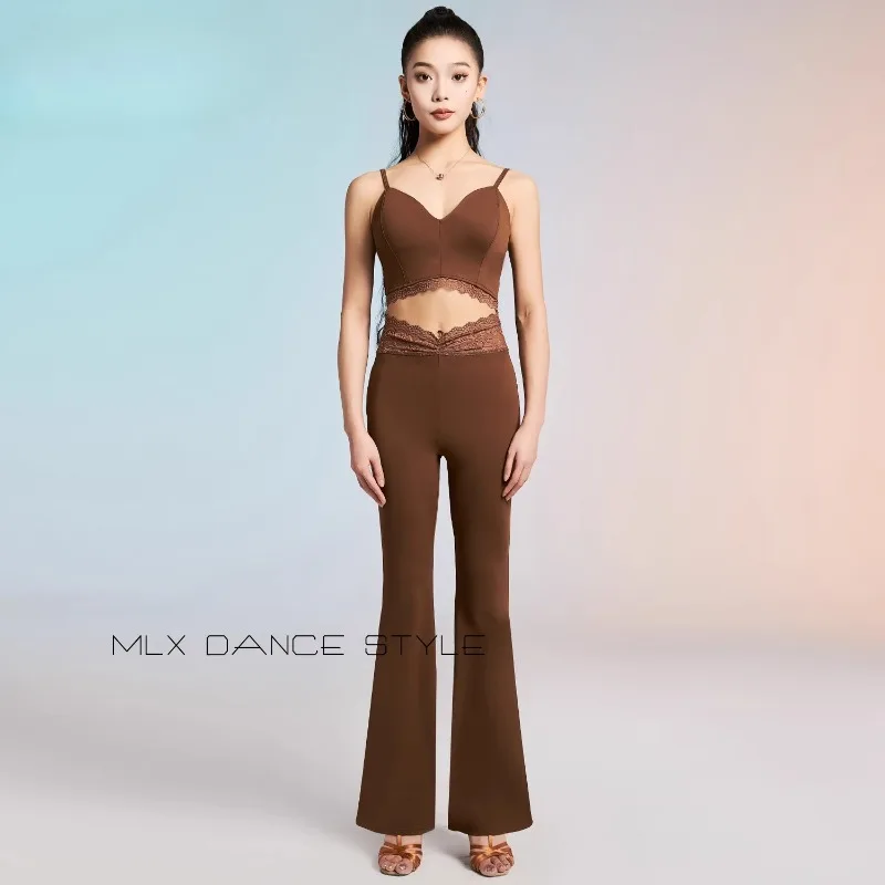 Maßgeschneiderter professioneller nationaler Standard-Tanzanzug mit Spitzenriemen am Rücken, lateinamerikanisches Tanzkleid für Erwachsene und Damen, Top-Übungskleidung