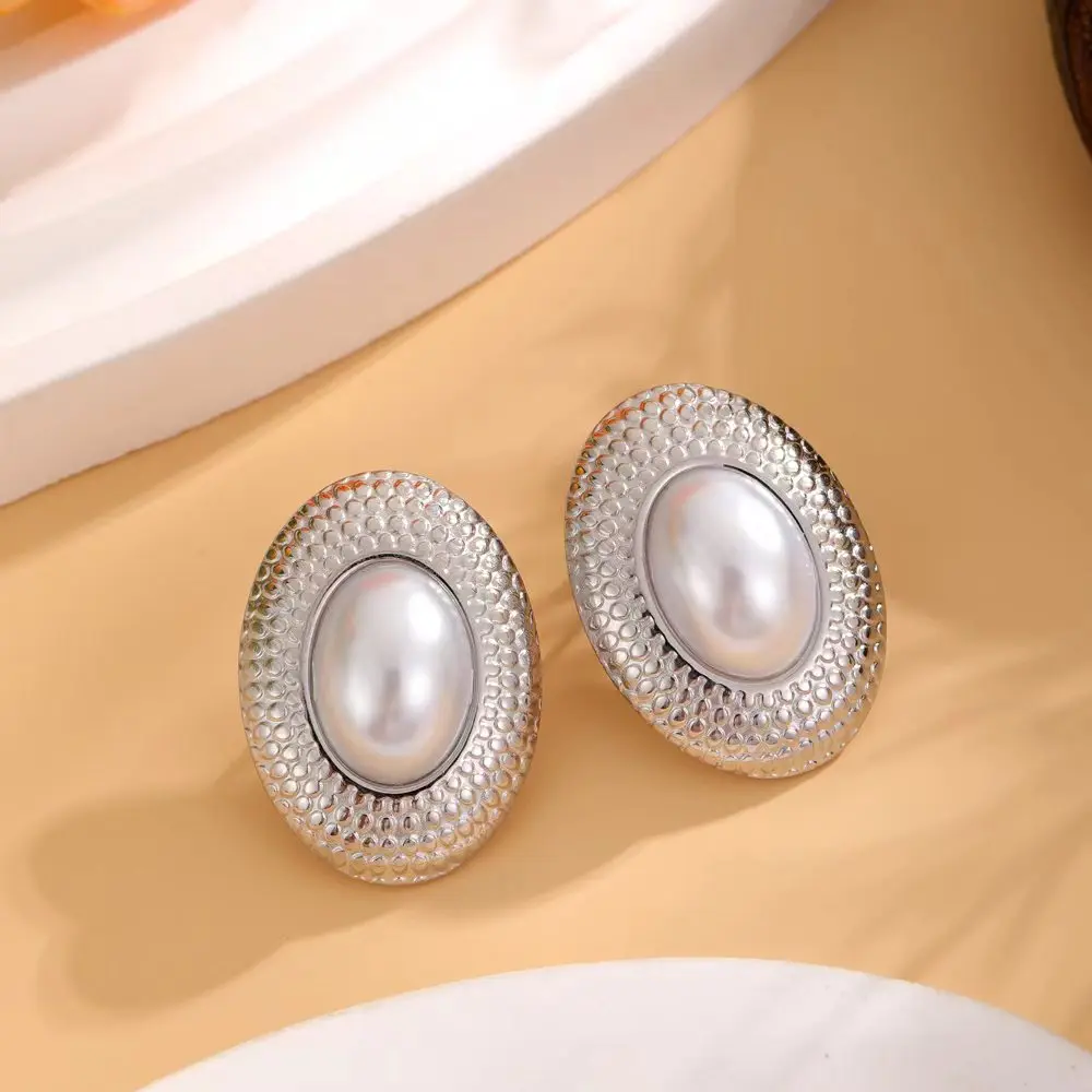 Ladies irregular egg-shaped earrings high quality stainless steel pearl earrings Fashion, simple, party birthday gift