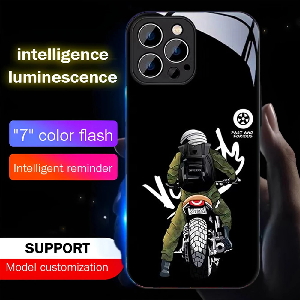 

Popular Motorcycle Boy LED Light Up Phone Case Glowing Back Cover For Samsung S25 S24 S23 S22 S21 S20 FE Note 10 20 Plus Ultra