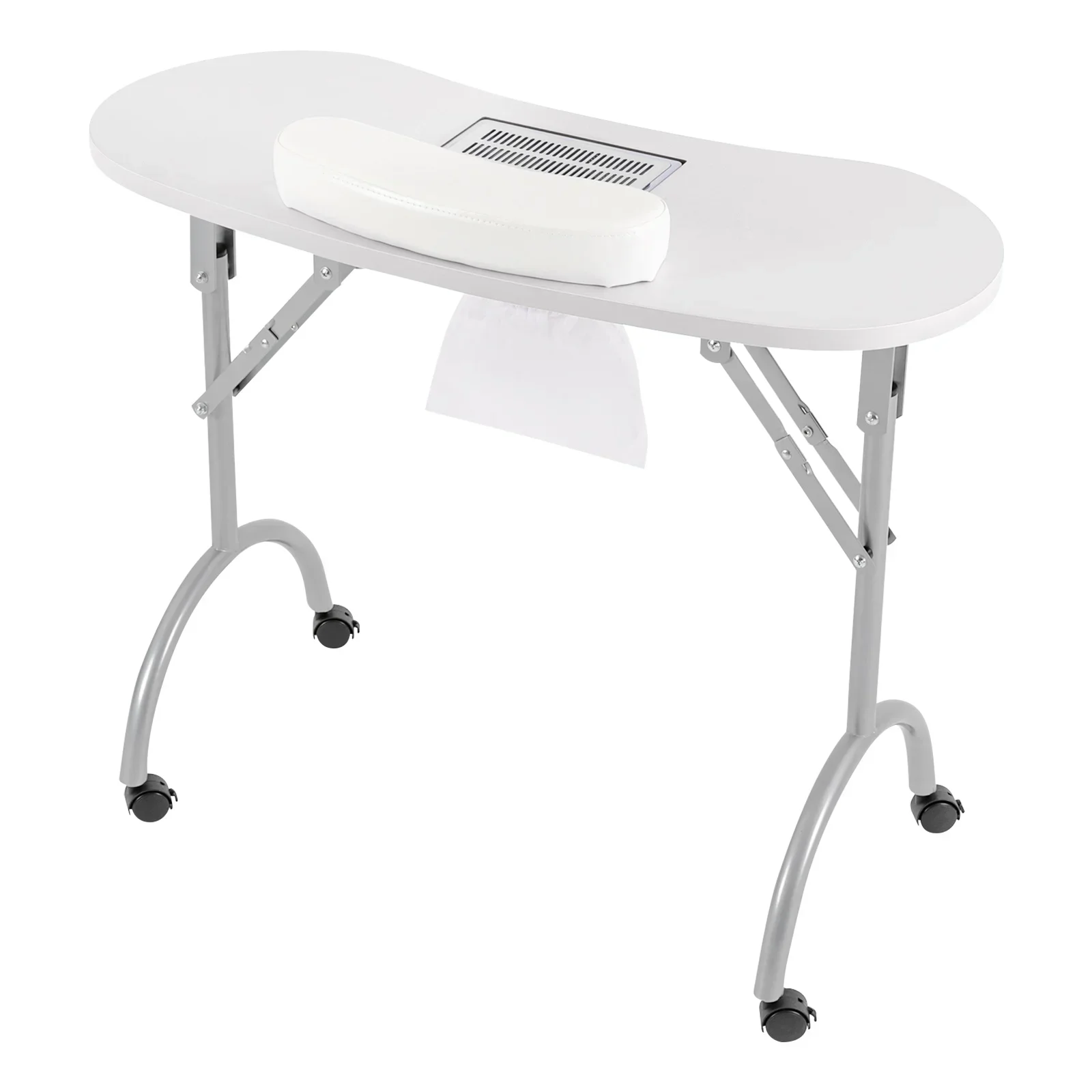 Foldable Nail Table w/Wheels Multifunctional Portable Manicure Table with MDF Table Top for Households, Nail Salons