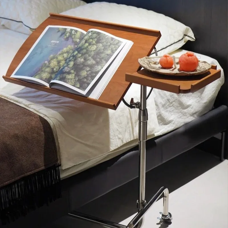 Mid-Century Modern Adjustable Rolling Sofa Side Table Bedside Serving Cart with Folding Sheet Music Stand Desk