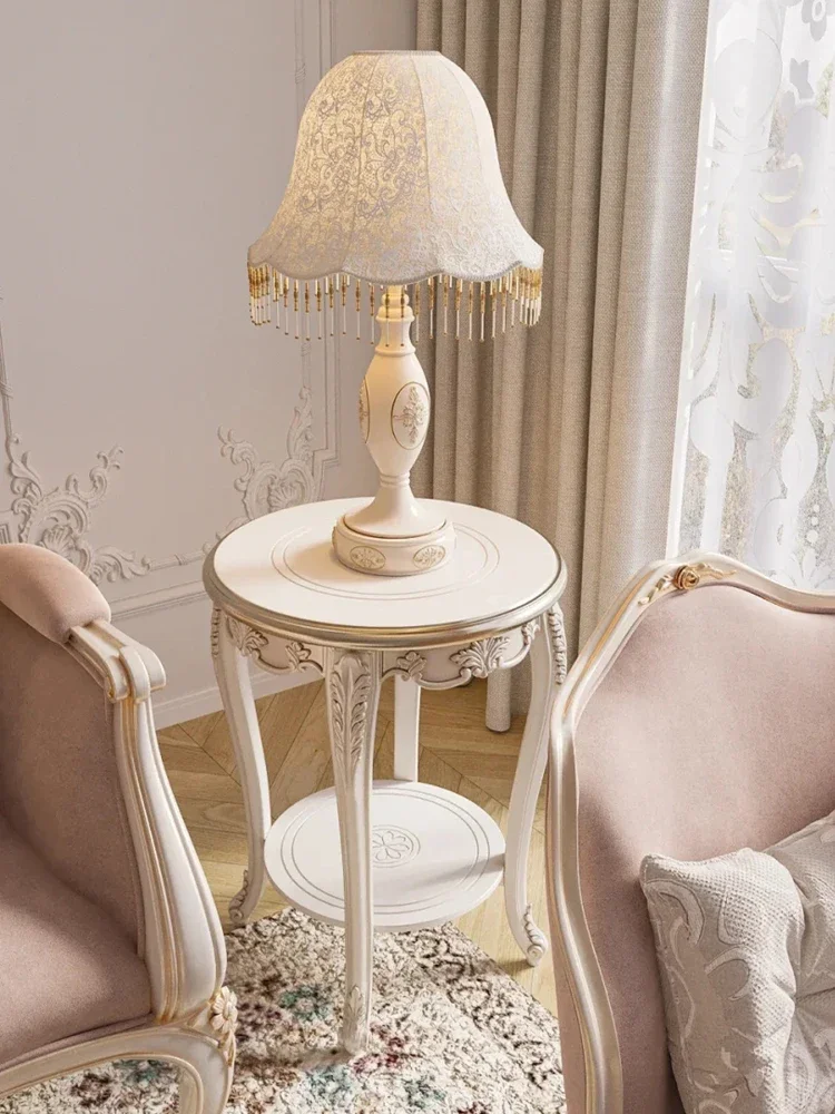 

French solid wood carving flower coffee table cream style square tempered glass coffee table retro court style light luxury