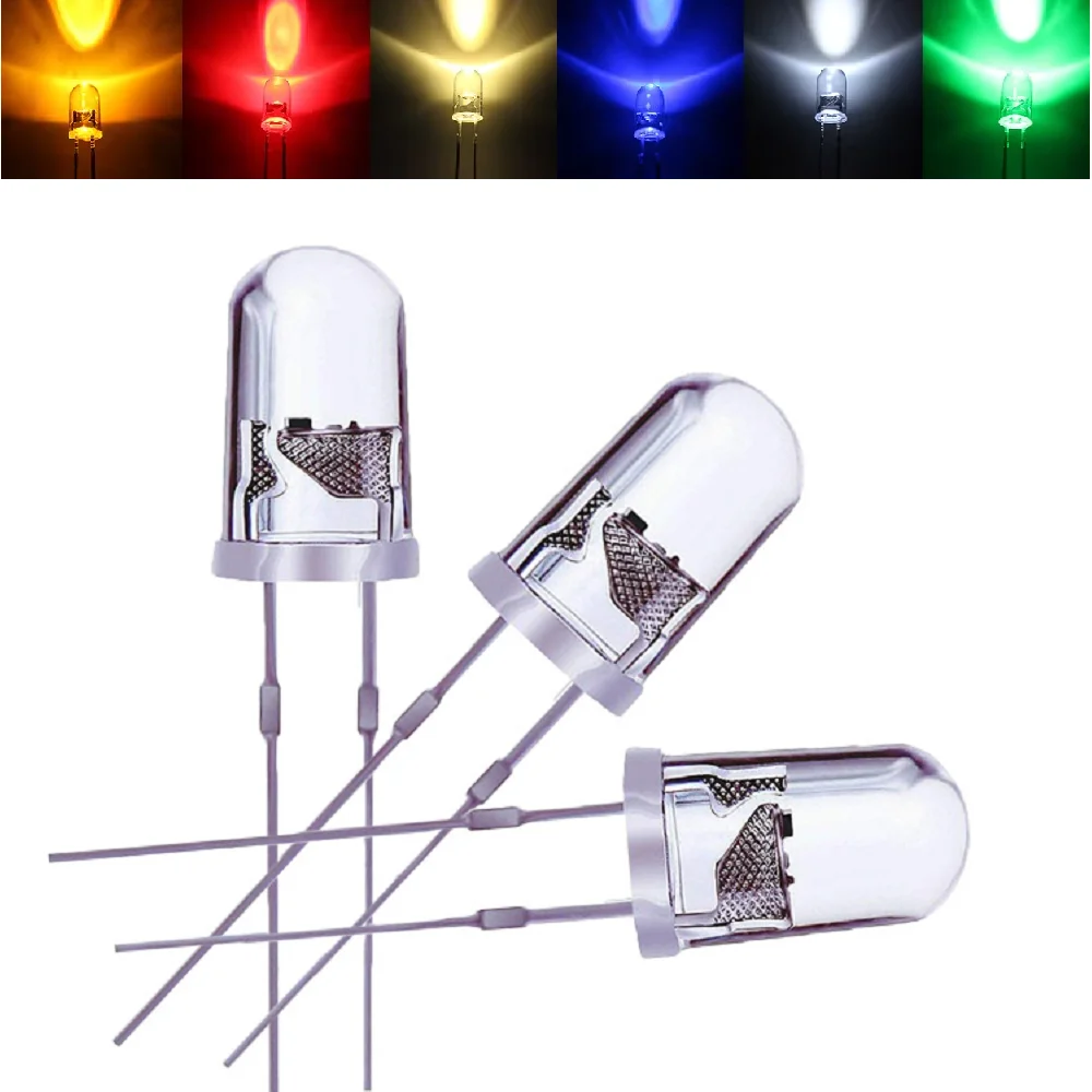 

100PCS/LOT Green Red White Yellow Blue Orange F5 Water Clear (Transparent) LED 5mm Round Super Bright