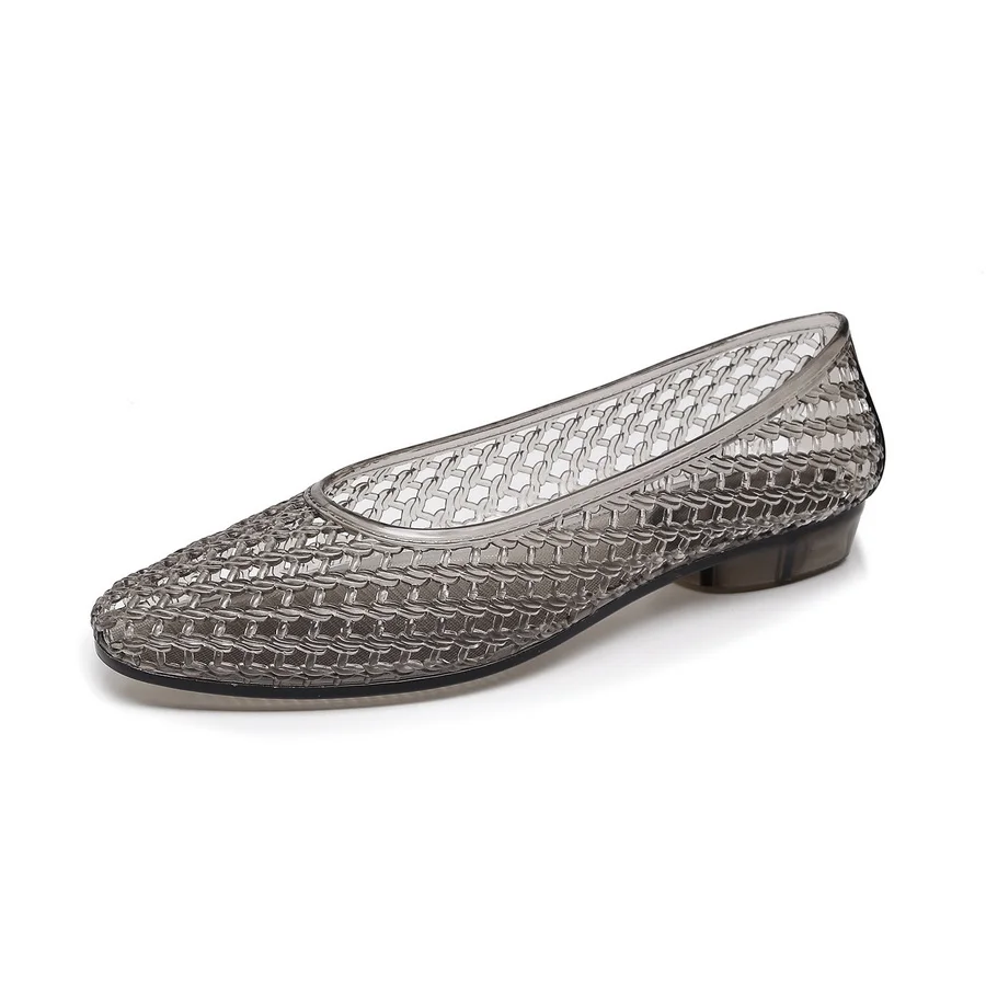 Französische Vintage Geflochtene Jelly-Sandalen für Damen, Spitze Transparente PVC-Ballerinas, Atmungsaktive Runde Zehenpartie, Lässige Alltagsschuhe – Detail 9
