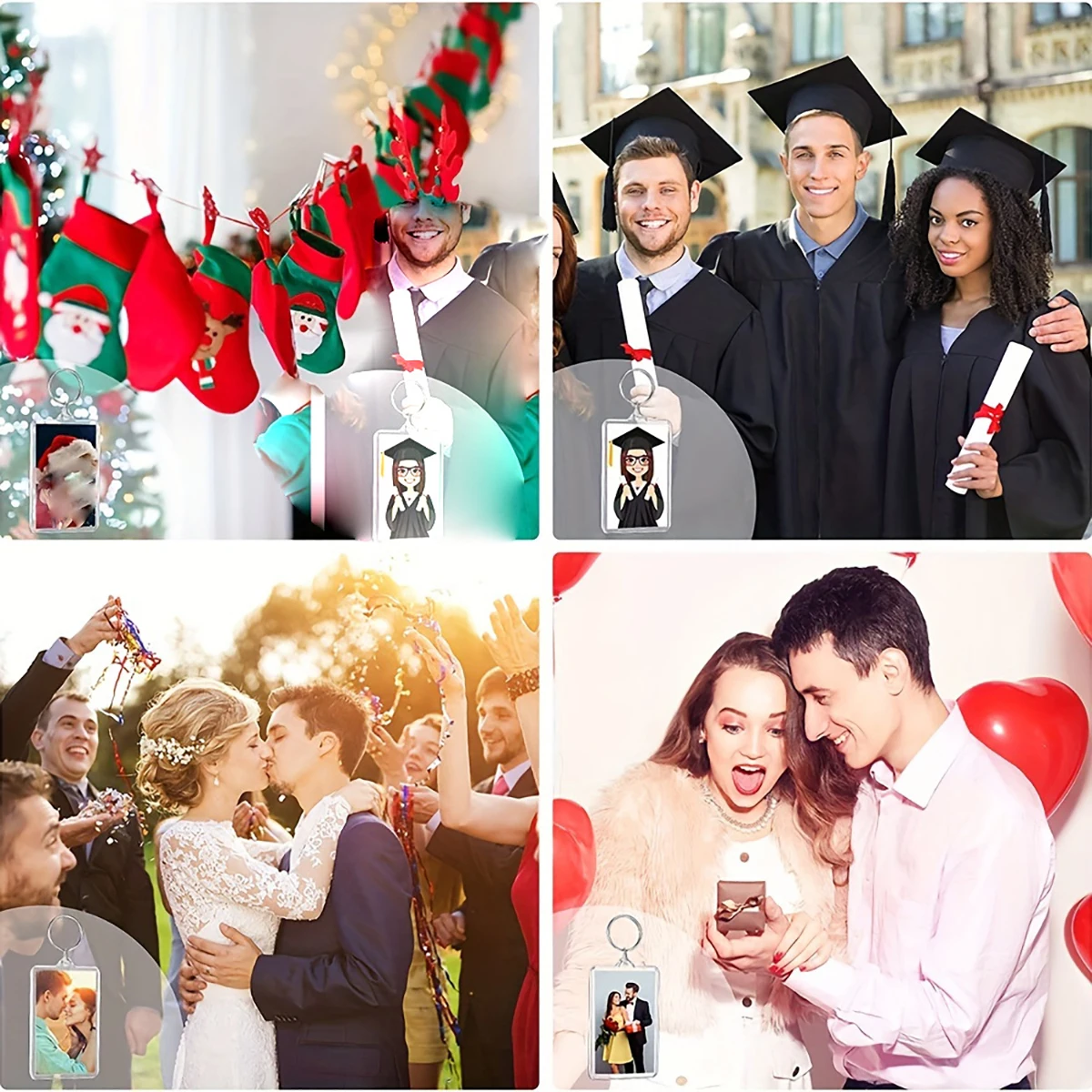 10 قطعة إطار صور شفافة المفاتيح شرابات المفاجئة في مخصص إدراج صور الاكريليك فارغة كيرينغ واضح قلادة صورة فارغة #4