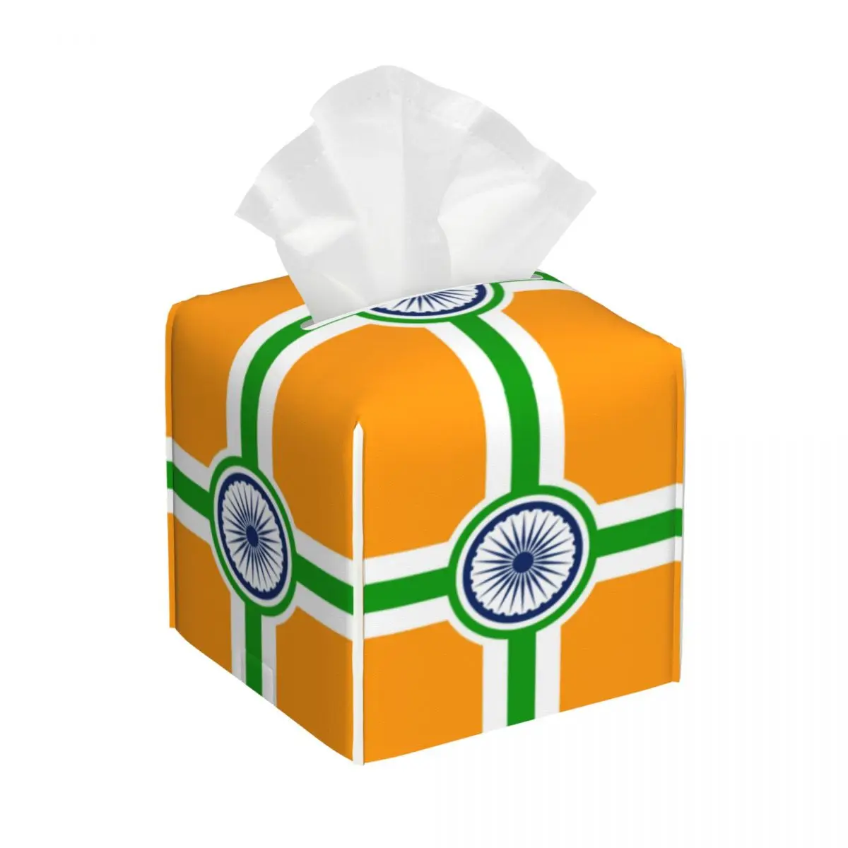 Custom Indias Patriotic Tissue Box Cover PU Leather Square Flag Of Indias Facial Tissue Box Holder for Bathroom Toilet