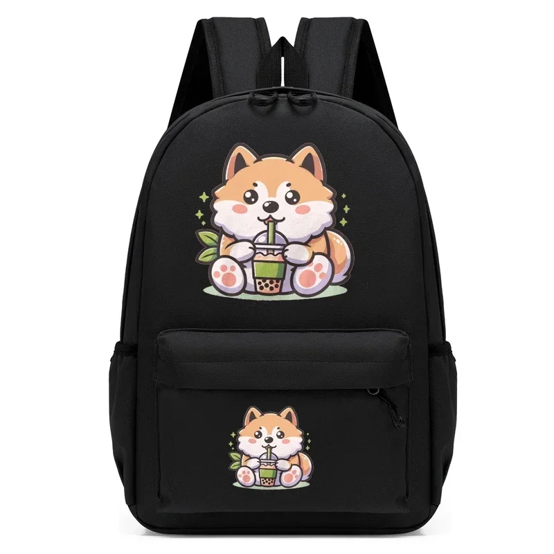 

Shiba Inu Drinking Boba Tea Anime School Bags for Girls Boys Backpack Shiba Inu Cartoon Bagpack Students Bookbags Animal Bookbag