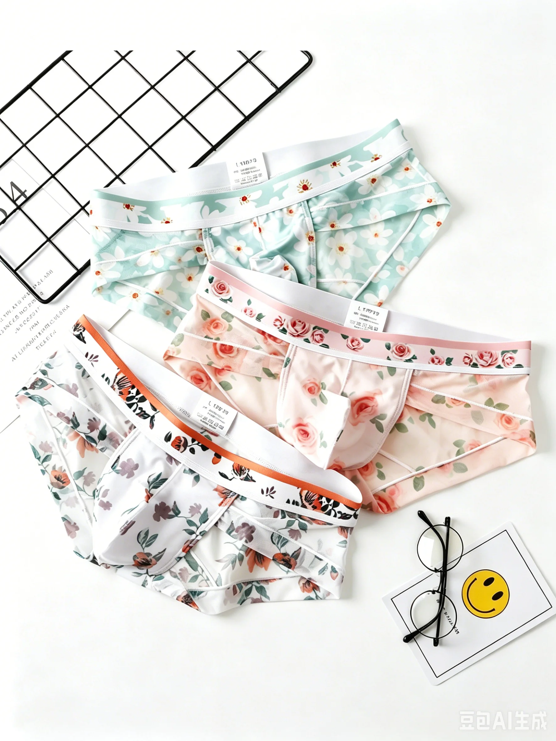 Men Ice Silk Floral Print Briefs Thin Breathable Elastic Waist Stretch Soft 2Pcs Random Color Daily Casual Male Underpants