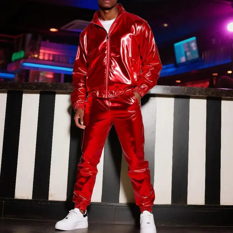 طقم مكون من قطعتين لأداء الرجال، جاكيت وسروال لامع لعرض المسرح، ملابس نادي الرقص للرجال M-XXXXXL #2