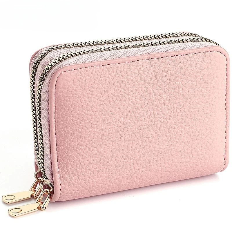 Women\'s Double Zipper Wallet Fashion Short Credit Card Holder with Large Capacity Coin Purse