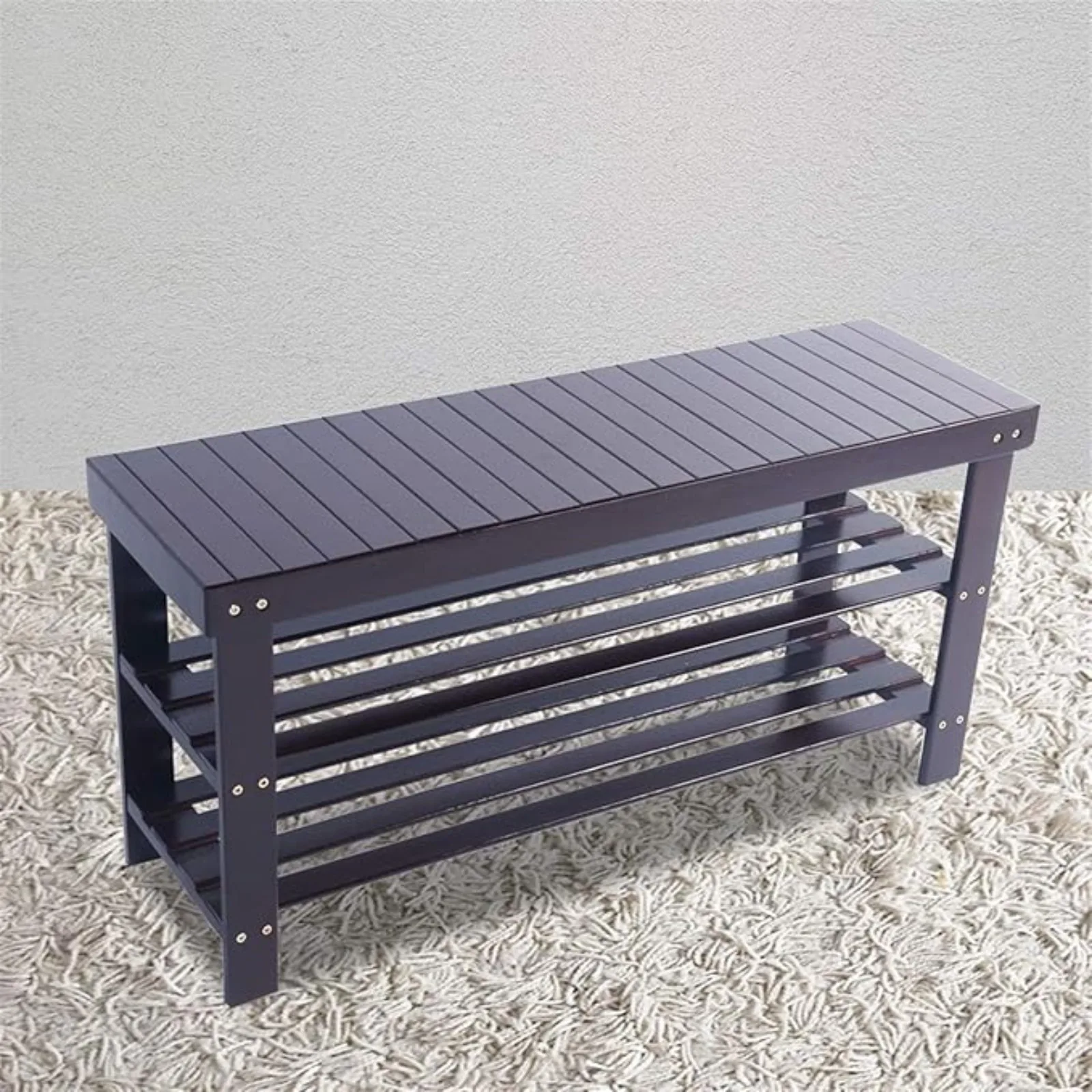 

Bamboo Shoe Storage Entryway Bench with 2 Tier Shoe Organizer Shel, Hallway ront Door Entry Shoes Changing Stool Plant Stand Rac