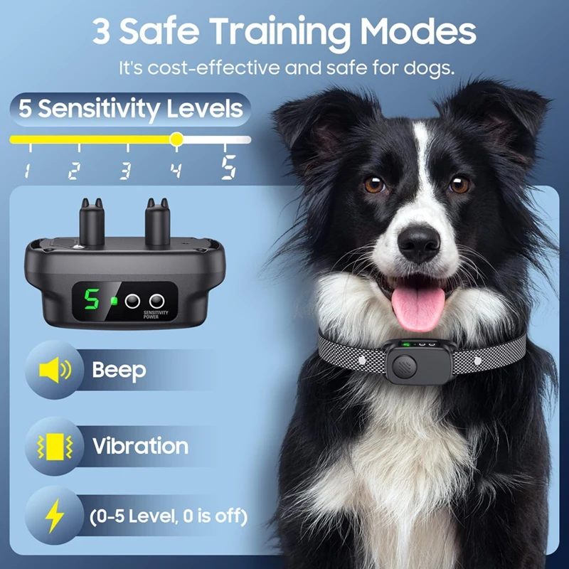 Collare antiabbaio ABBN, collare antiabbaio per cani di taglia grande e media con 5 sensibilità regolabili, collare per abbaiare automatico