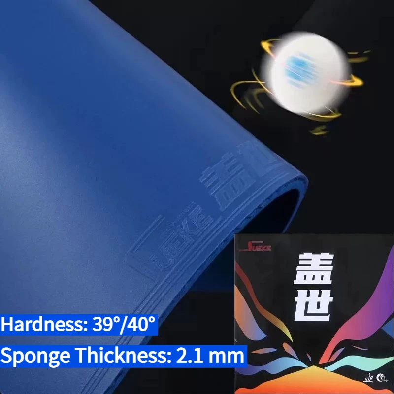 SUEKE Gaishi Pips in Table Tennis Rubber with 2.1mm High Density Blue Sponge 39°/40° Sticky PingPong Rubber for Fast Attack&Loop
