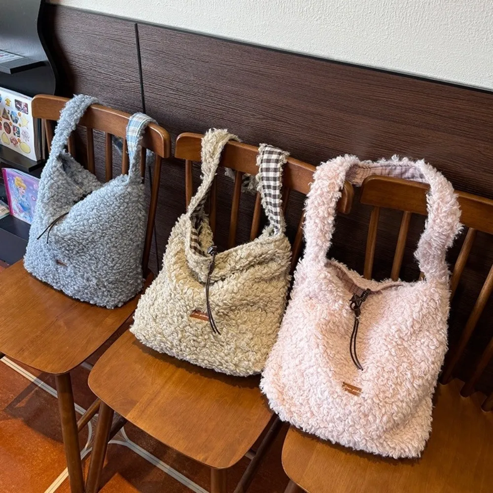 Bolso de hombro de lana de cordero a la moda, bolso cruzado de gran capacidad de doble cara, bolso de compras suave y esponjoso