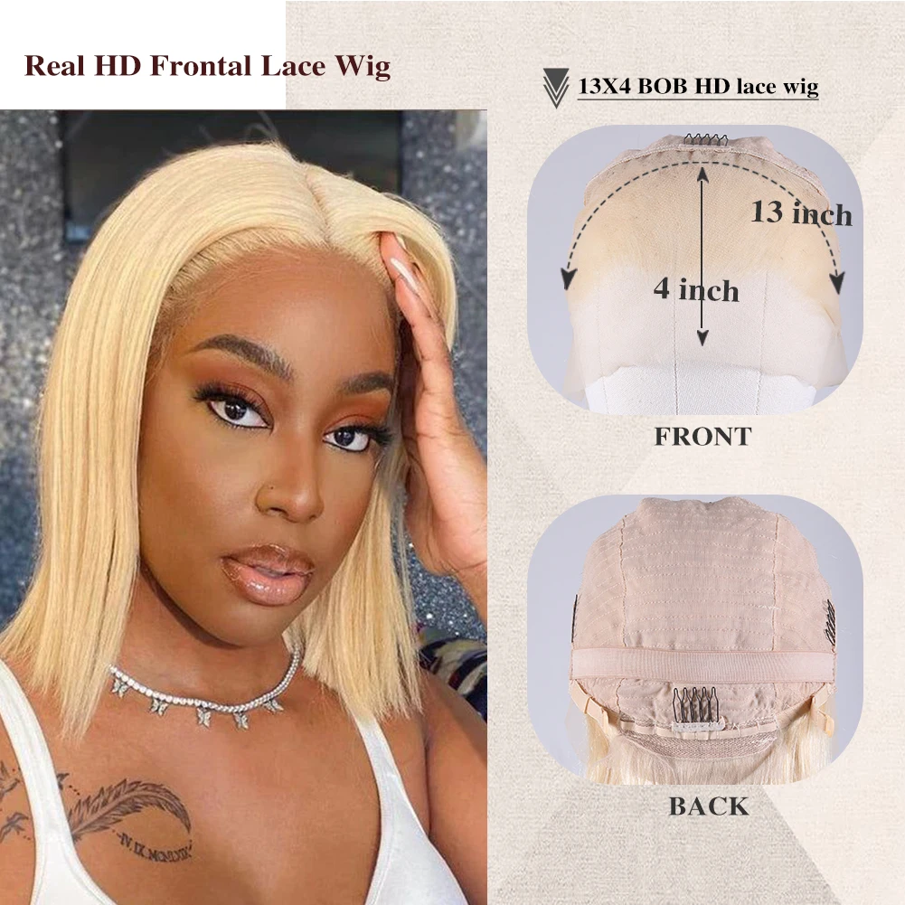 Wig Bob rambut manusia 13x4 renda Frontal HD Wig transparan bagian dalam 180% kepadatan 613 Wig depan renda pirang pra pencabutan dengan wanita