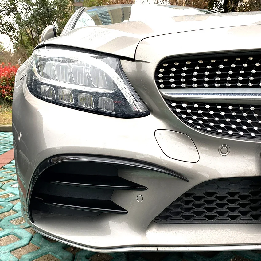 Car Front Bumper Wind Knife Grille Trim Cover Fog Lamp Strip Stickers For Mercedes Benz C Class W205 C180 C200 C260 2019 2020+