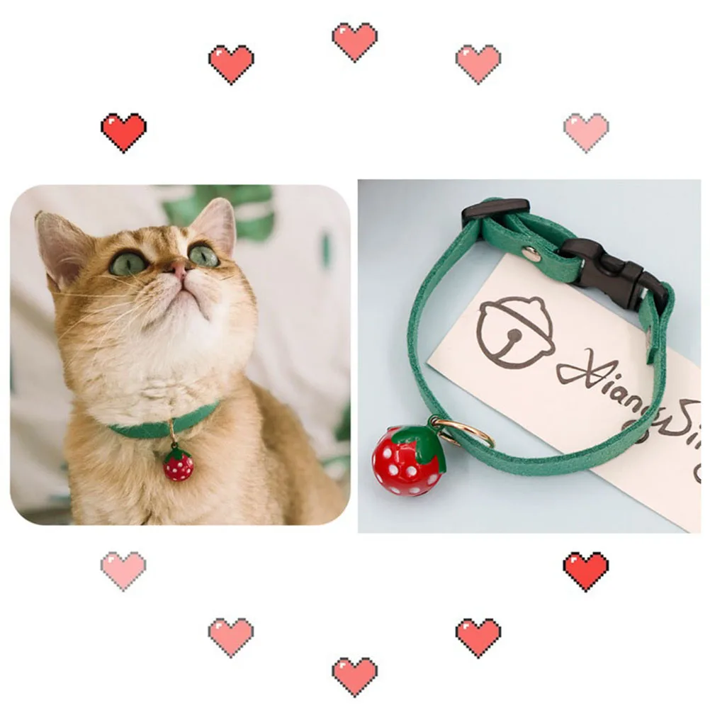 

Green Strawberry Bell Pet Collar for Cats Dogs Adjustable Soft Comfortable Necklace Tag Charms Accessories Outdoor Sports Pet